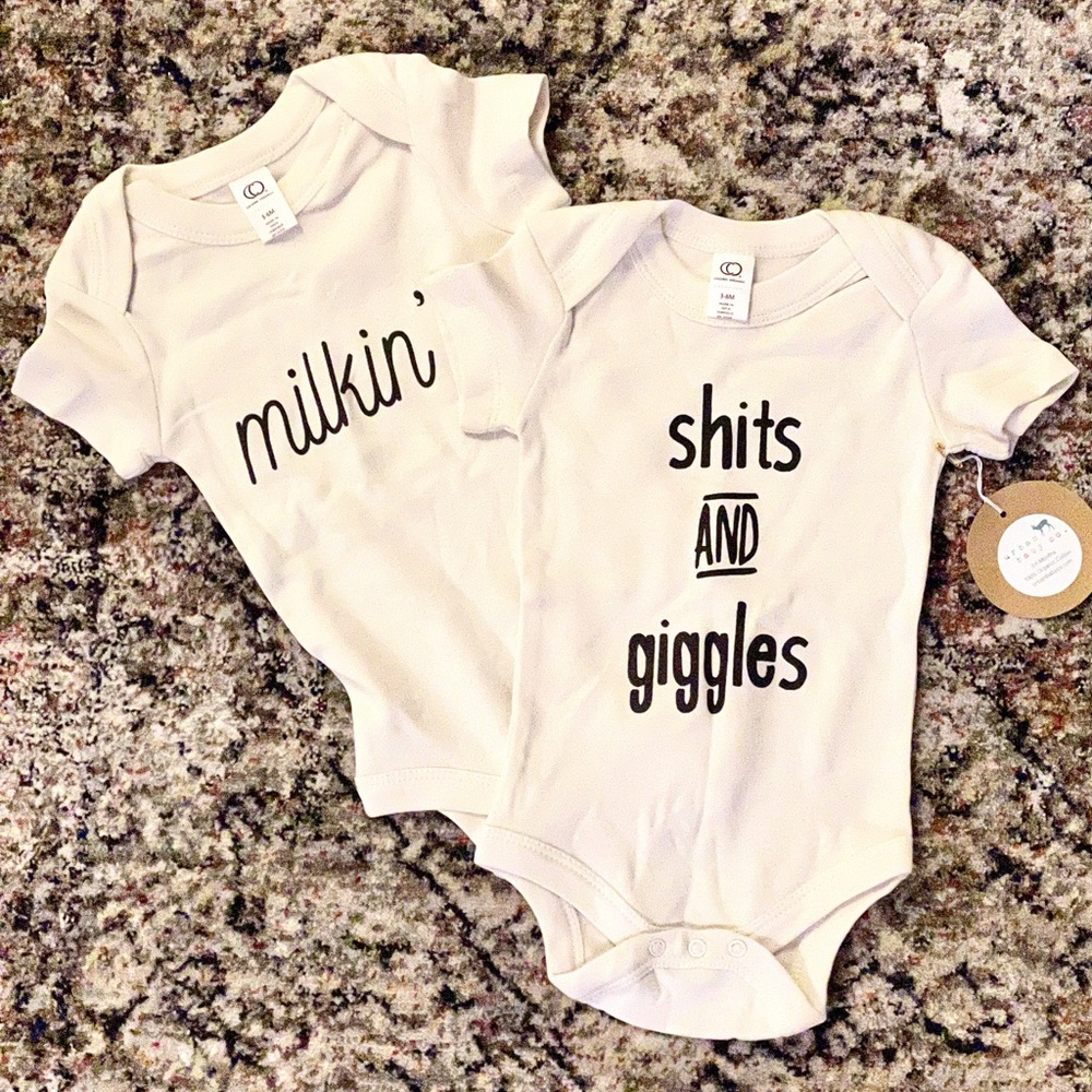 Shits and Giggles, Milkin’ It Unisex Baby Short Sleeve Onsies 3-6 Month NWT